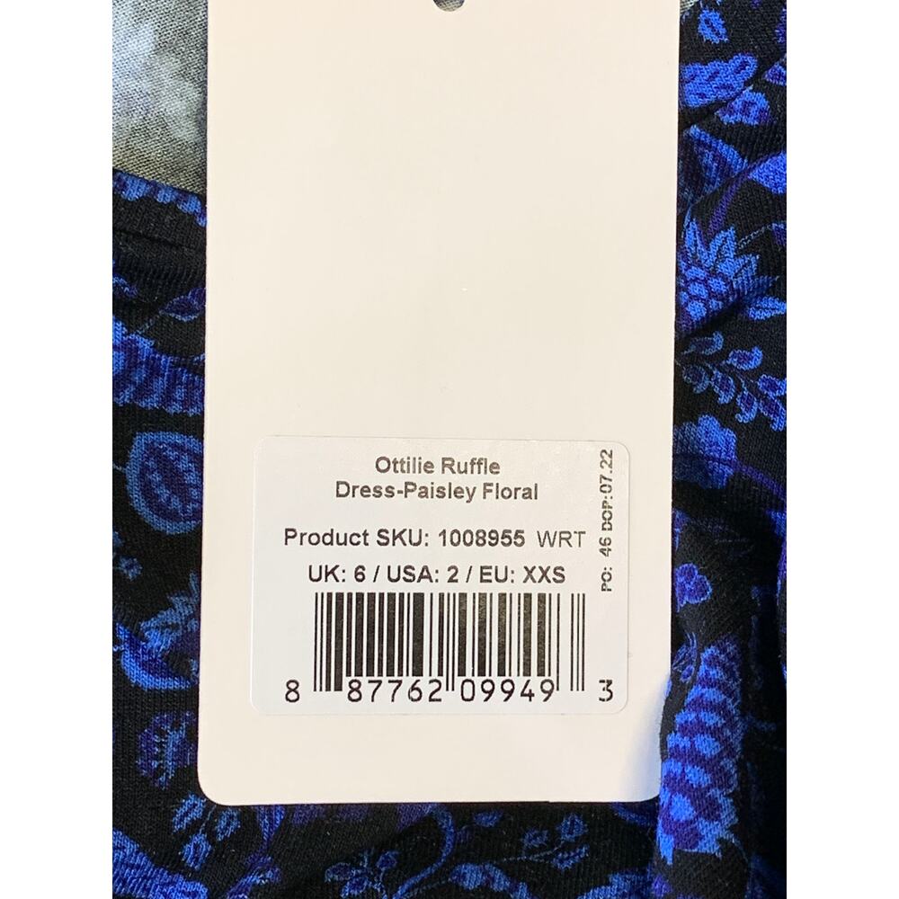 Saint + Sofia Ottilie Ruffle Dress Blue Paisley Floral Long Sleeve 2 Women New - Picture 8 of 10
